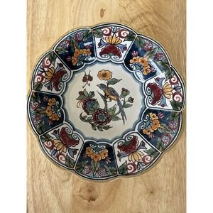 Vintage Antique Tichelaar Makkum Ceramic Pottery Bowl Wall Hanging Bird Floral